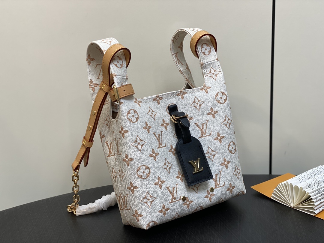 顶级原单M24408白花菜篮子系列AtlantisBB手袋采用Monogram反面帆布制成饰有深色牛皮饰