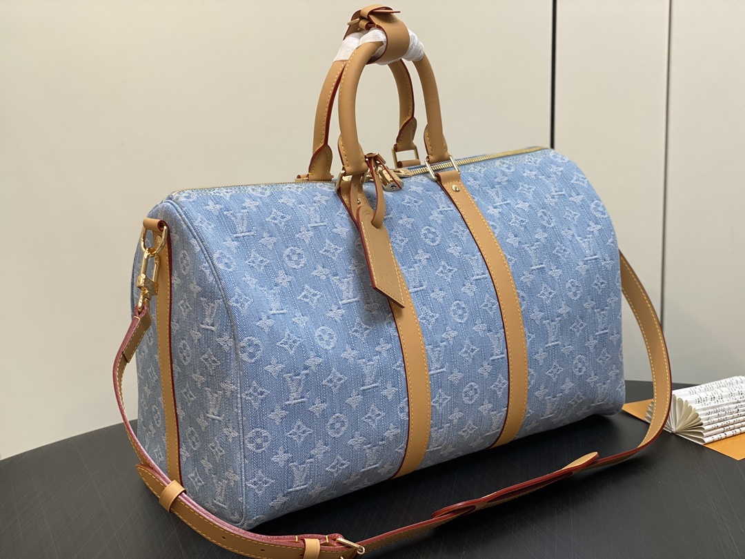 顶级原单M25334浅蓝色牛仔变码芯片版旅行袋系列KEEPALLBANDOULIÈRE45旅行袋本款Ke
