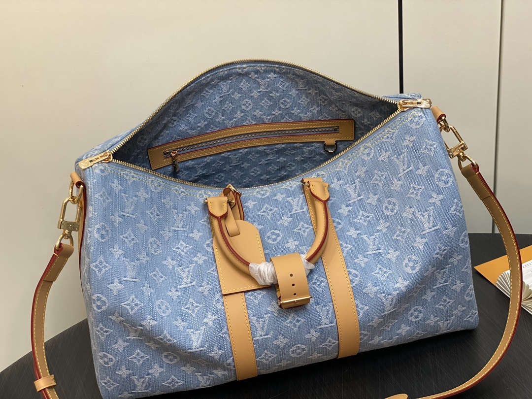 顶级原单M25334浅蓝色牛仔变码芯片版旅行袋系列KEEPALLBANDOULIÈRE45旅行袋本款Ke