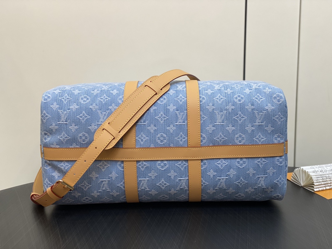 顶级原单M25334浅蓝色牛仔变码芯片版旅行袋系列KEEPALLBANDOULIÈRE45旅行袋本款Ke