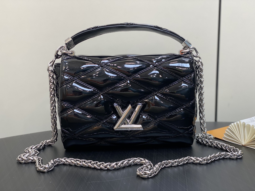 顶级原单M22891黑色漆皮全皮菱格链条包系列GO-14Teist中号手袋M23045M22890本款G