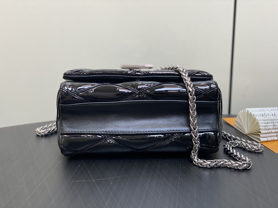 顶级原单M22891黑色漆皮全皮菱格链条包系列GO-14Teist中号手袋M23045M22890本款G
