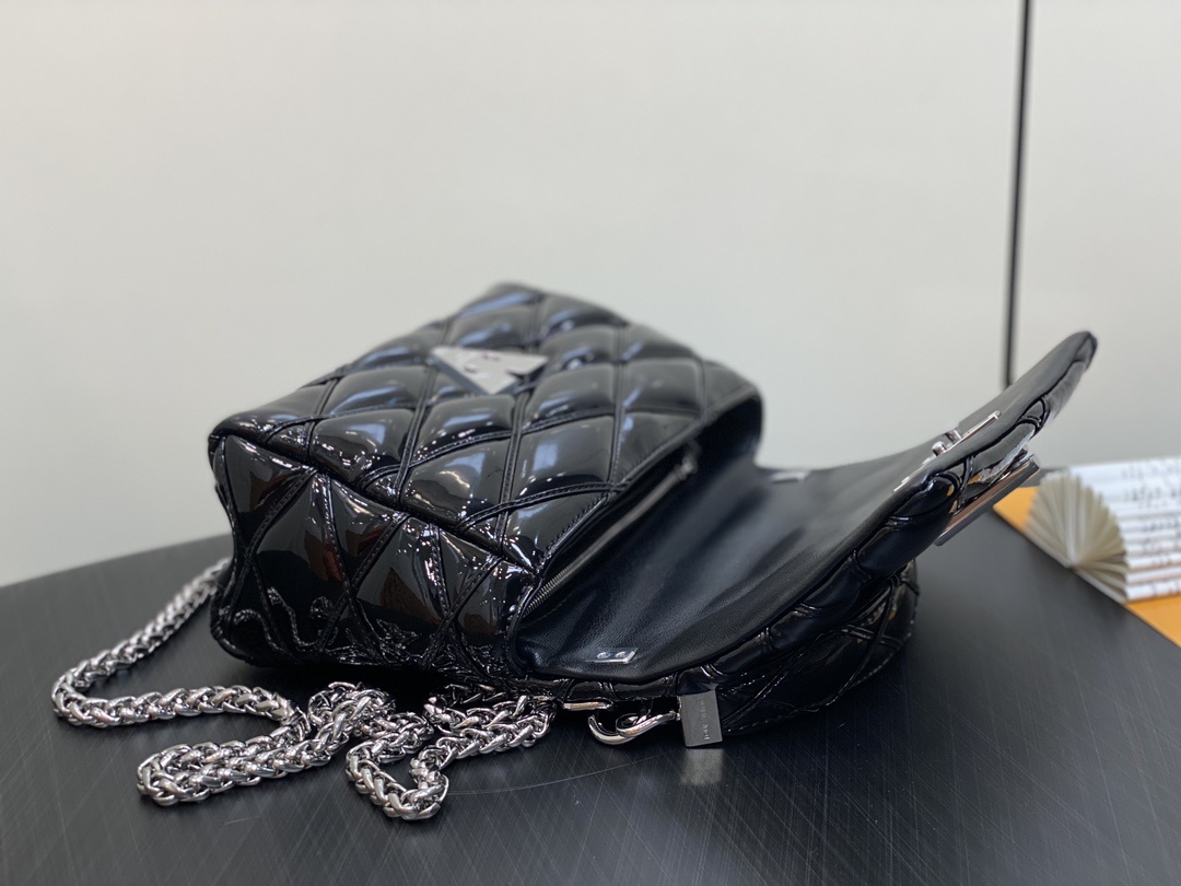 顶级原单M22891黑色漆皮全皮菱格链条包系列GO-14Teist中号手袋M23045M22890本款G