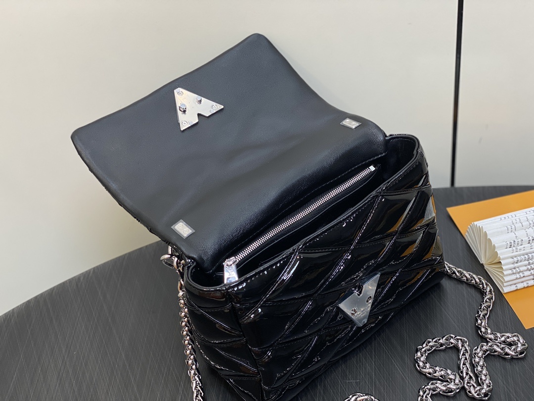顶级原单M22891黑色漆皮全皮菱格链条包系列GO-14Teist中号手袋M23045M22890本款G