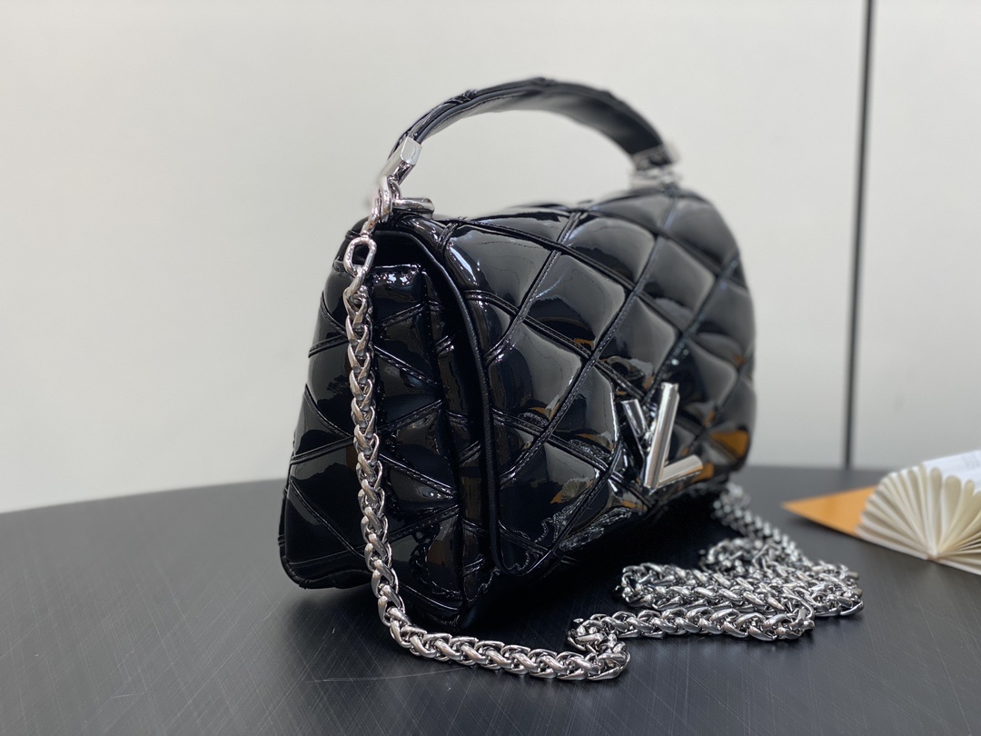 顶级原单M22891黑色漆皮全皮菱格链条包系列GO-14Teist中号手袋M23045M22890本款G
