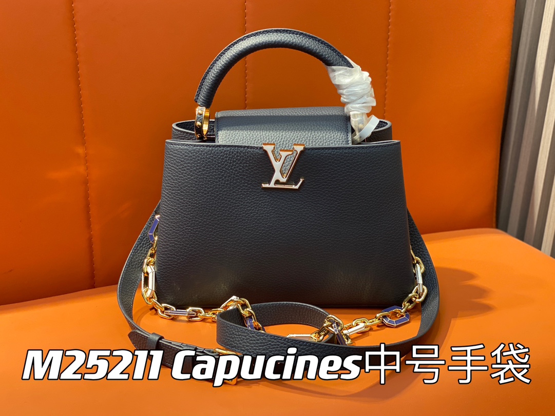 Louis Vuitton LV Capucines Sacs À Main Bleu profond La chaîne M25211