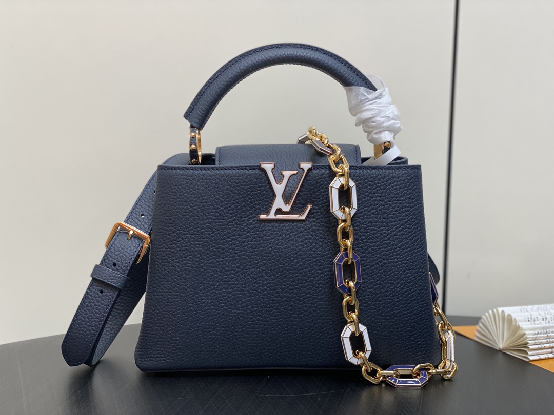 Louis Vuitton LV Capucines Bolsos de mano Incrustados con diamantes Taurillon Cadena M25211