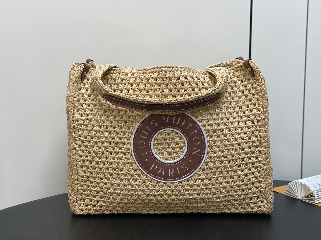 Louis Vuitton LV Onthego Borsette Borse Tote Tessitura Pelle bovina Raffia Spiaggia M24723