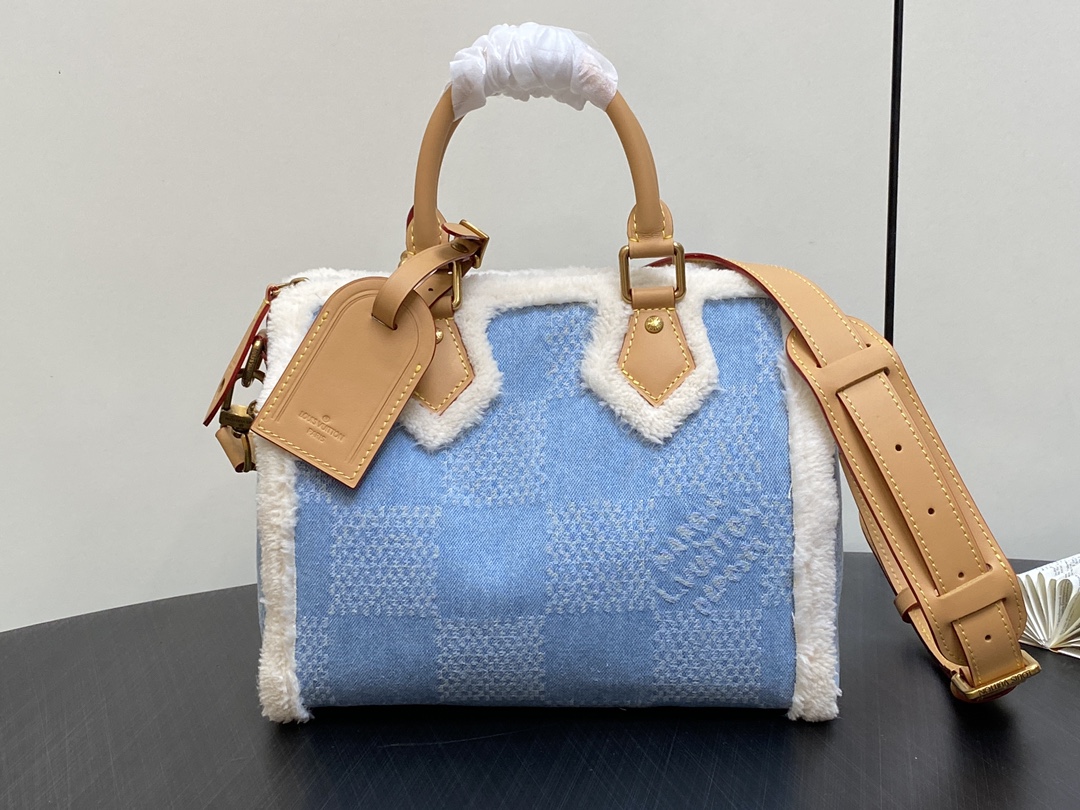 Louis Vuitton LV Speedy Tassen handtassen Blauw Wit Canvas Katoen Denim Zomercollectie N40700