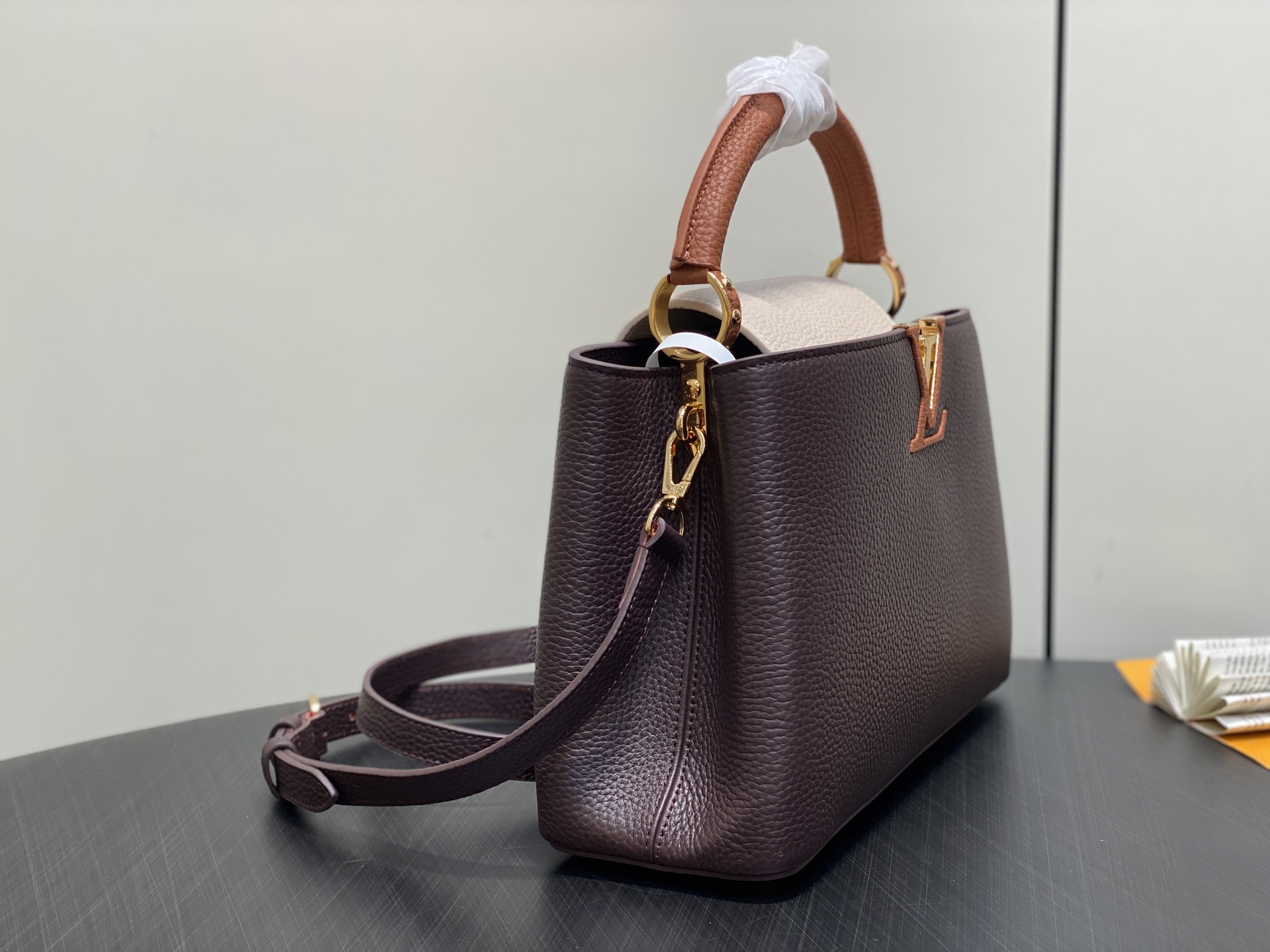【顶级原单】M12952咖色拼色 全皮cap那英款 CAPUCINES 中号手袋 本款 Capucine