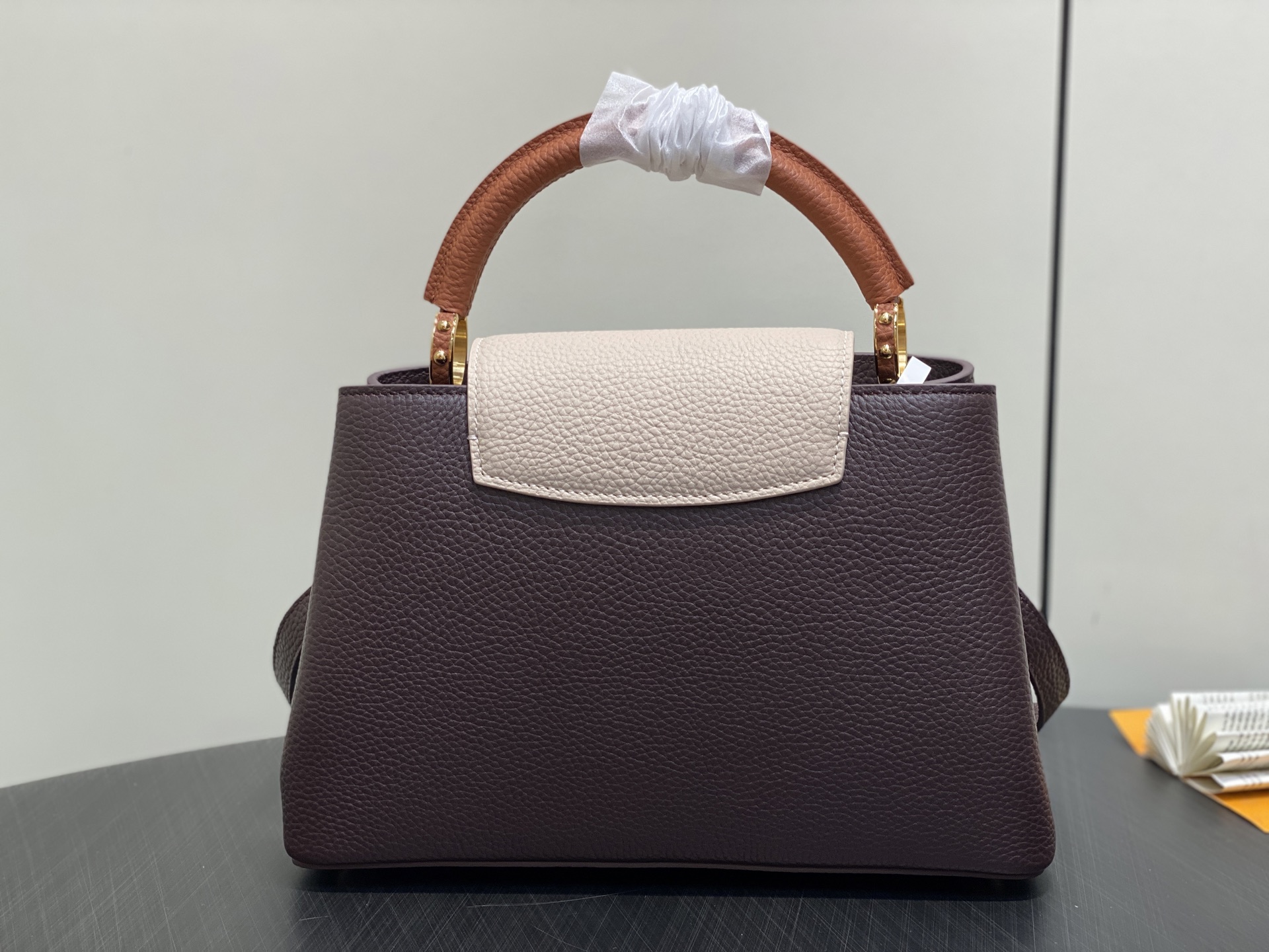 【顶级原单】M12952咖色拼色 全皮cap那英款 CAPUCINES 中号手袋 本款 Capucine