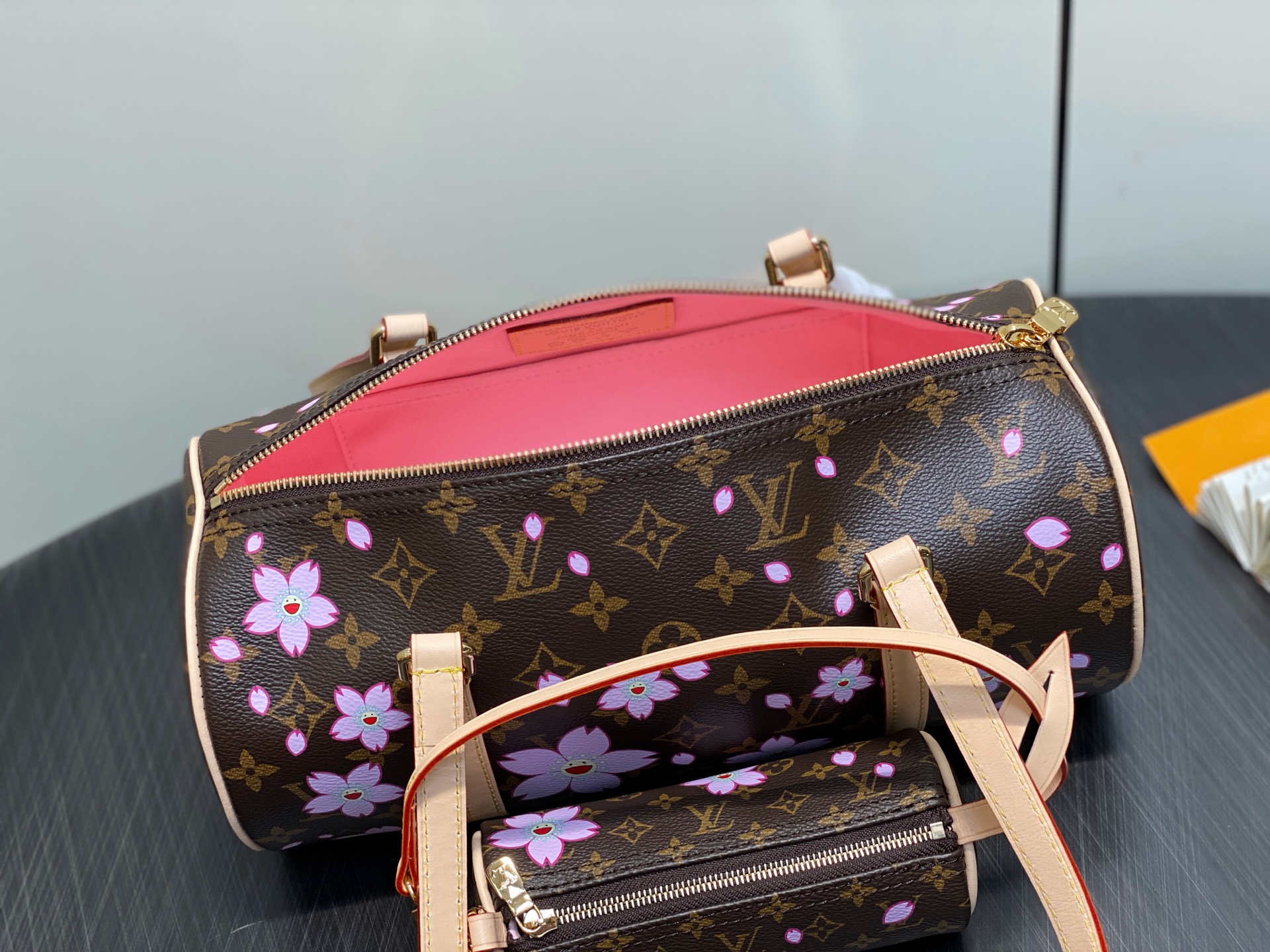 【顶级原单】M13097老花 樱花丝印巴比龙圆鼓包 LVXTM PAPILLON手袋 老花/樱花（村上隆