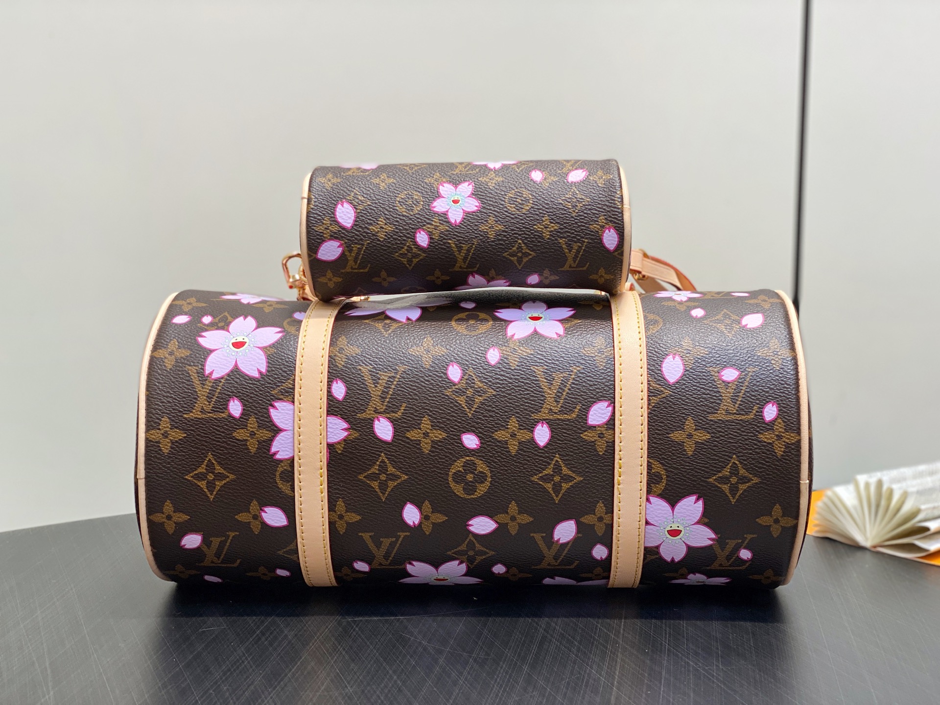 【顶级原单】M13097老花 樱花丝印巴比龙圆鼓包 LVXTM PAPILLON手袋 老花/樱花（村上隆