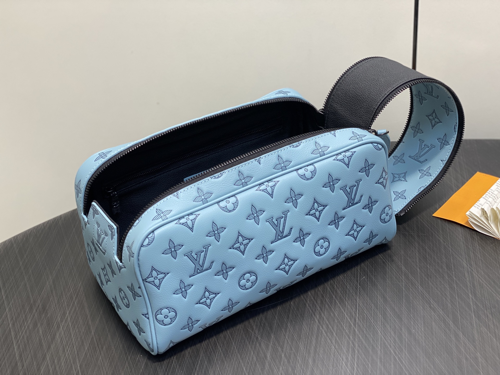 【顶级原单】M14885浅蓝 全皮压花洗漱包 Dopp Kit 盥洗袋 M14485灰色 M14843深