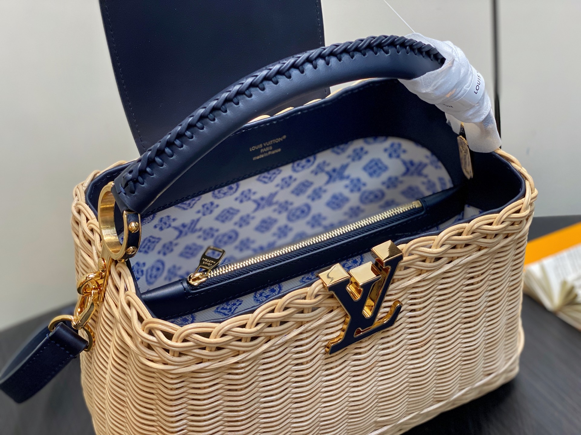 【顶级原单】M14366深蓝色 编织cap那英款 Capucines BB 手袋 本款 Capucine