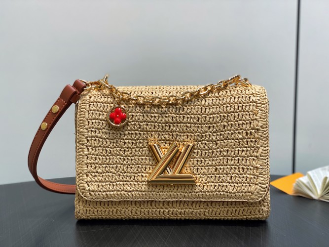 Louis Vuitton Raffia Twist Slim Small Handbag - Woven Raffia and Leather Trim