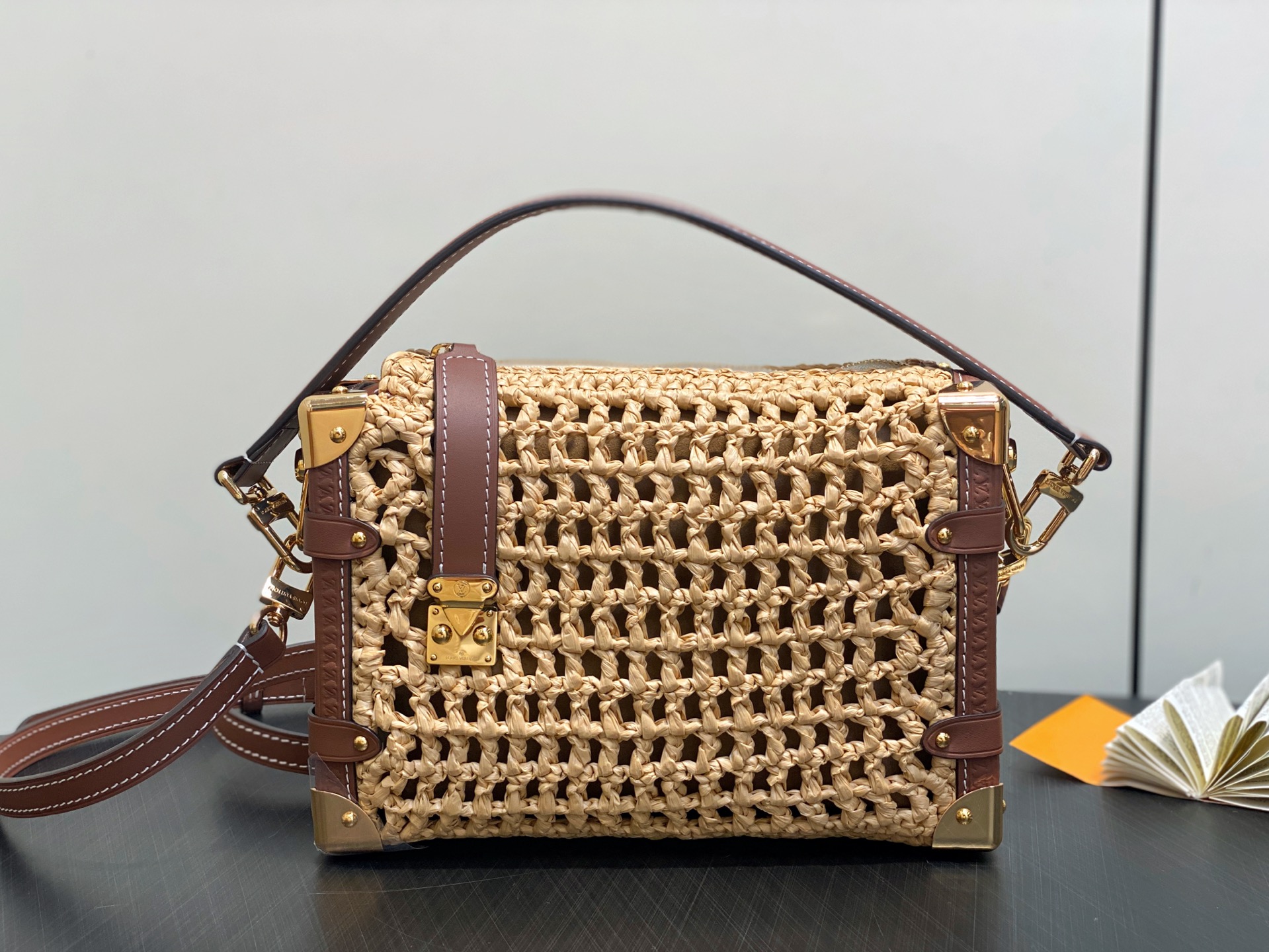 Louis Vuitton Raffia Woven Side Trunk Medium Satchel Bag, 23.5 x 16 x 8.5 cm 2 i1752587653095 4620 0 0