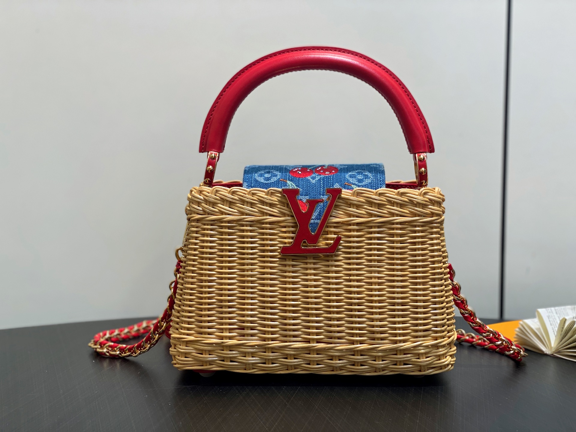 【顶级原单】M14295蓝色丹宁牛仔 刺绣樱桃cap那英款 Capucines 迷你手袋邂逅路易威登 x