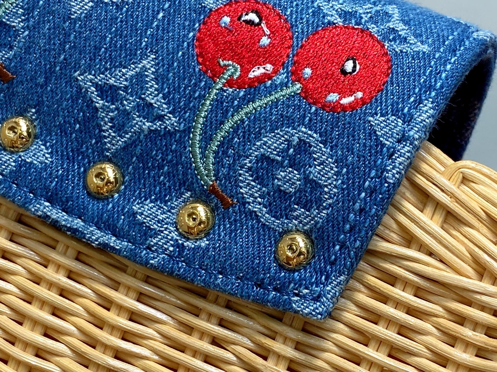 【顶级原单】M14295蓝色丹宁牛仔 刺绣樱桃cap那英款 Capucines 迷你手袋邂逅路易威登 x