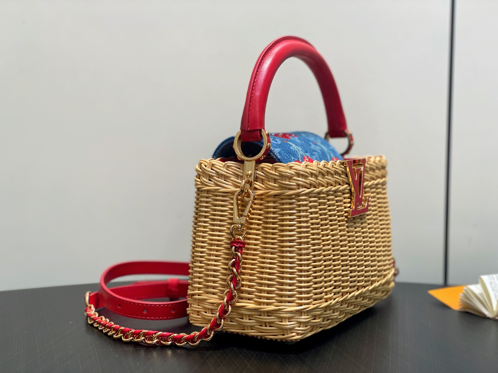 【顶级原单】M14295蓝色丹宁牛仔 刺绣樱桃cap那英款 Capucines 迷你手袋邂逅路易威登 x