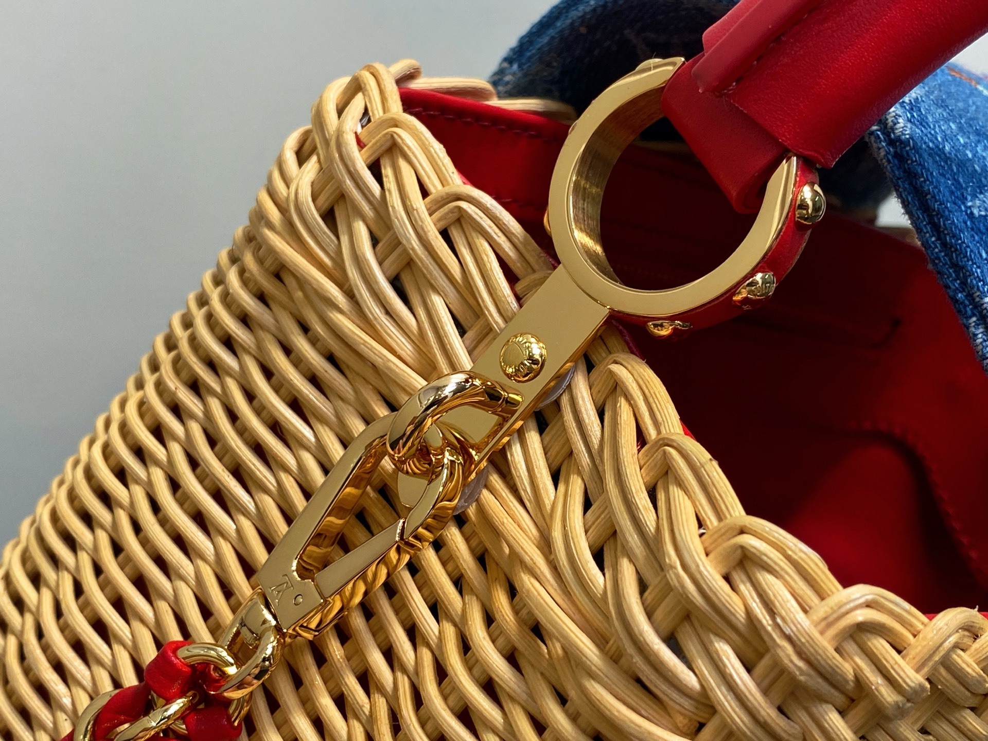 【顶级原单】M14295蓝色丹宁牛仔 刺绣樱桃cap那英款 Capucines 迷你手袋邂逅路易威登 x