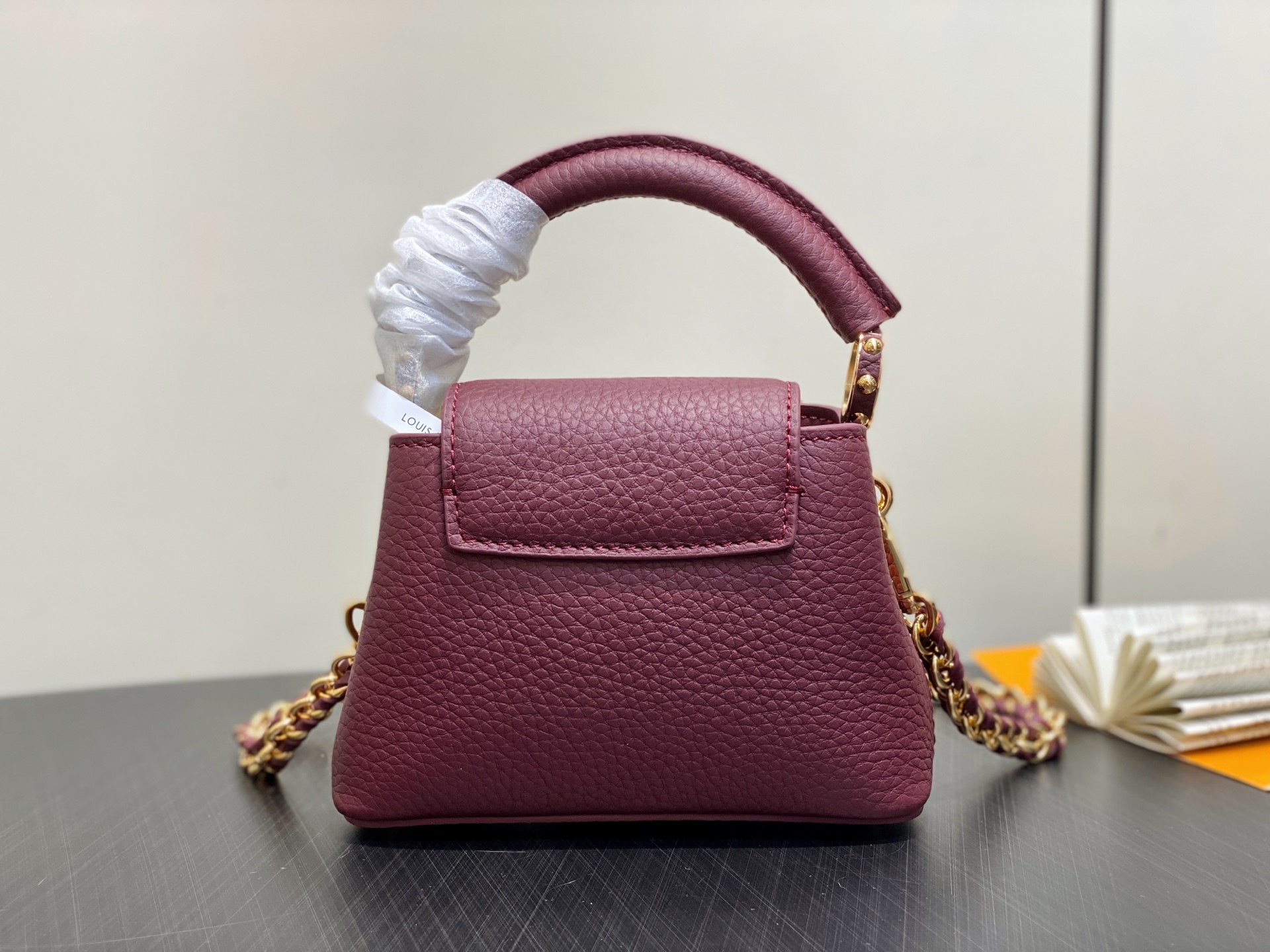 【顶级原单】M48865酒红拼金钻花冠 全皮cap那英款 超迷你 Capucines nano手袋 法国