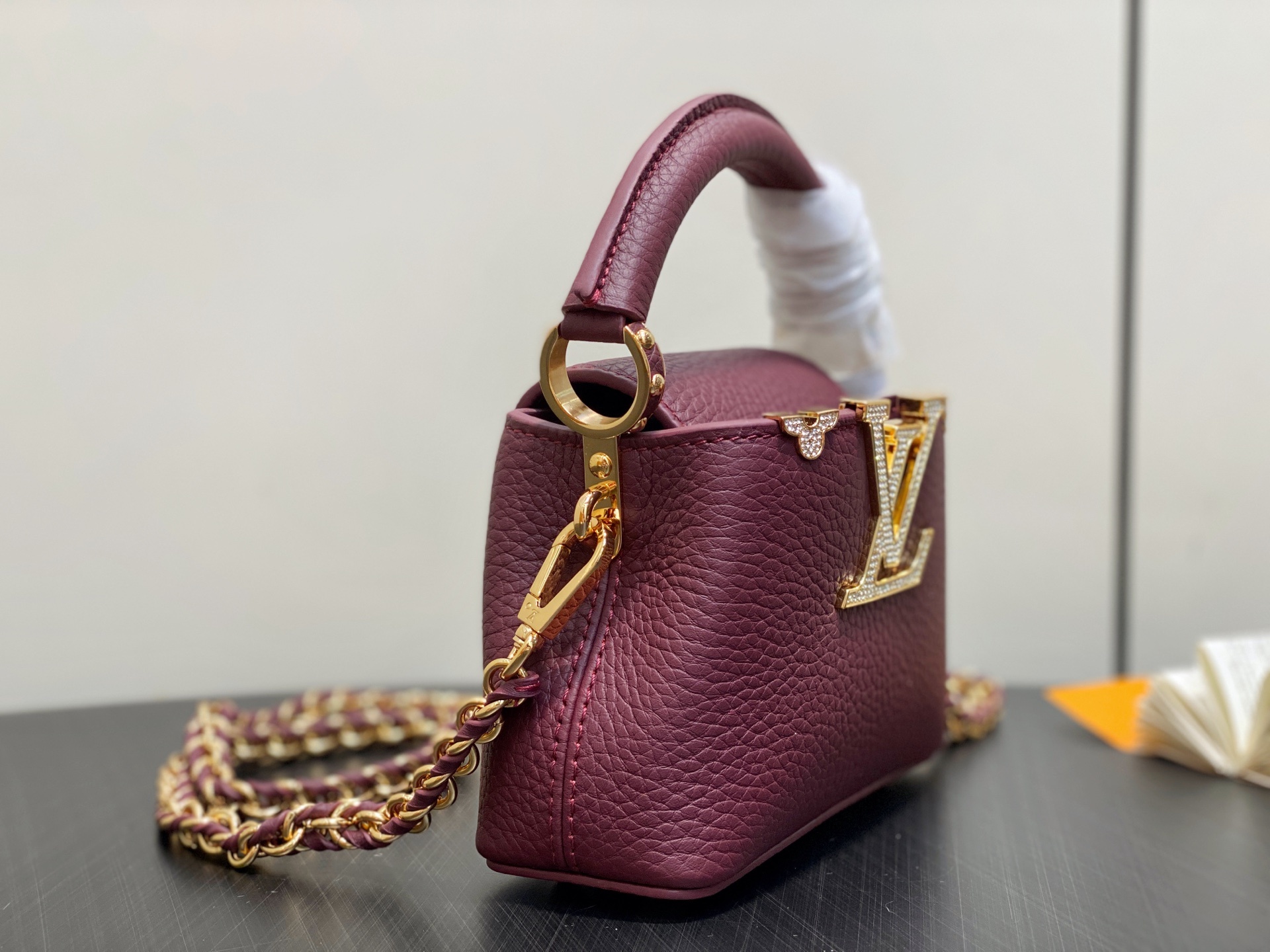 【顶级原单】M48865酒红拼金钻花冠 全皮cap那英款 超迷你 Capucines nano手袋 法国