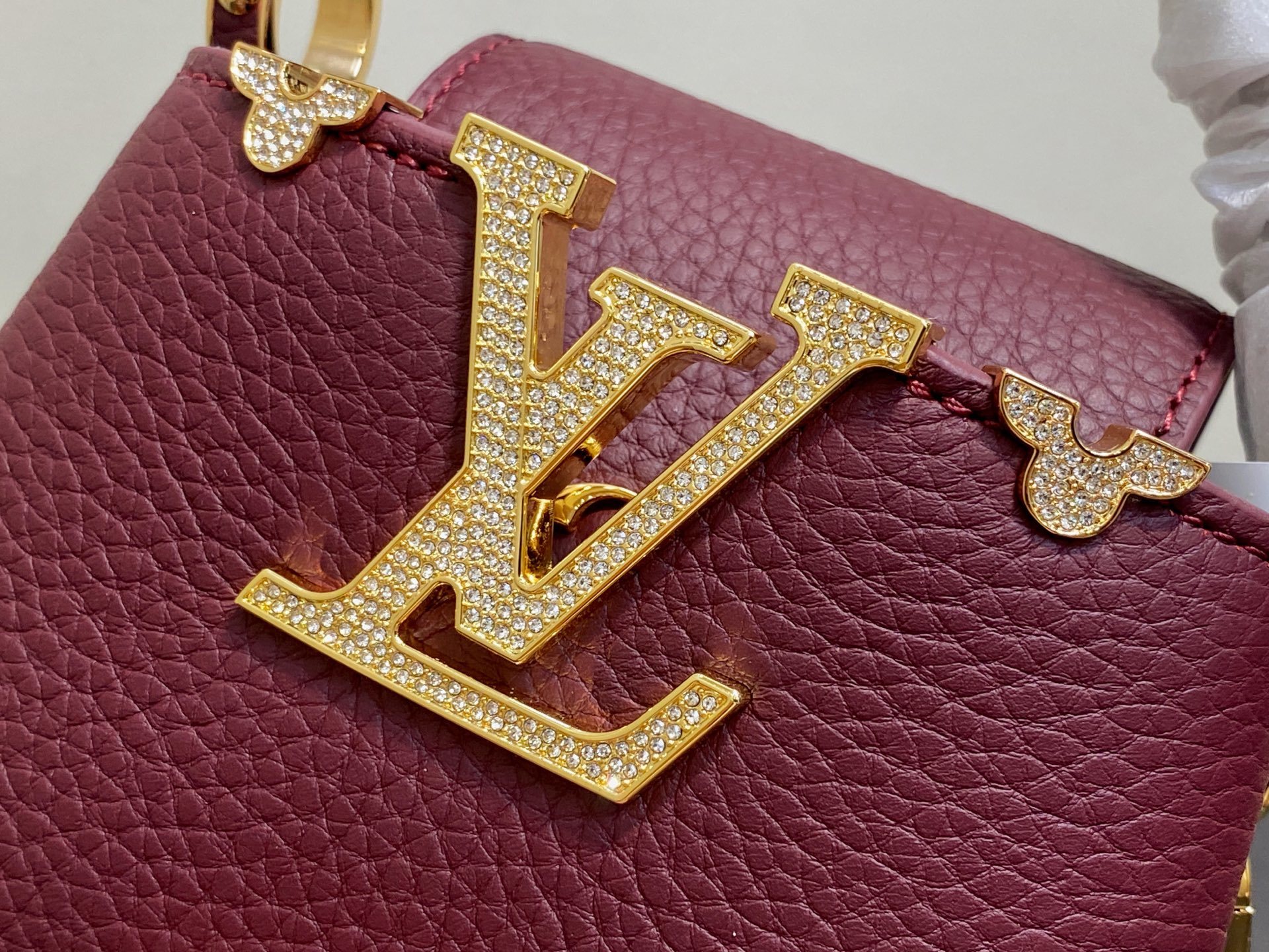 【顶级原单】M48865酒红拼金钻花冠 全皮cap那英款 超迷你 Capucines nano手袋 法国