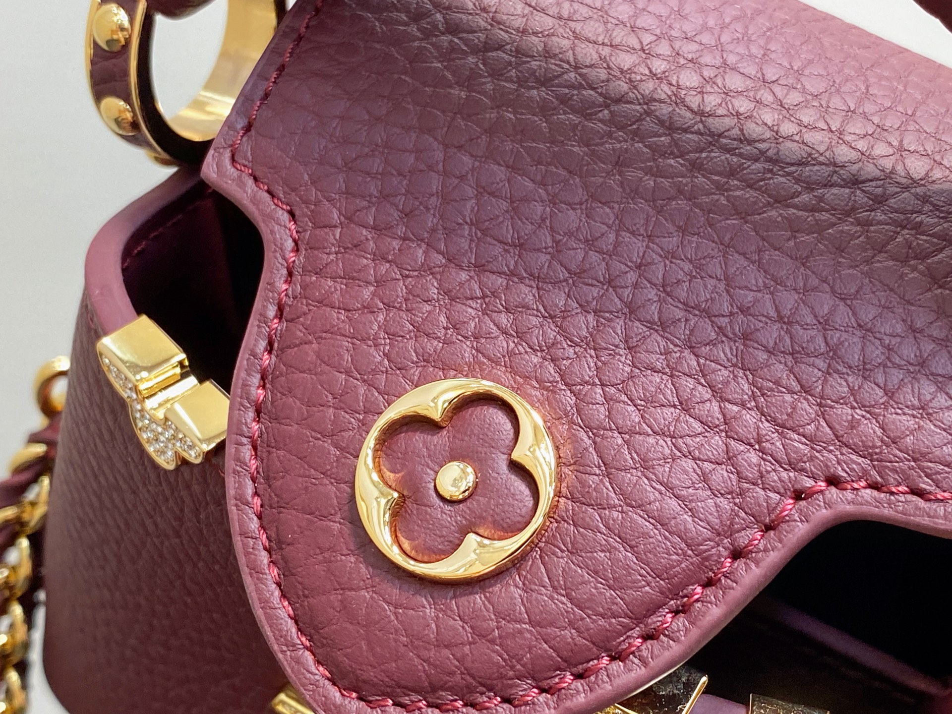 【顶级原单】M48865酒红拼金钻花冠 全皮cap那英款 超迷你 Capucines nano手袋 法国