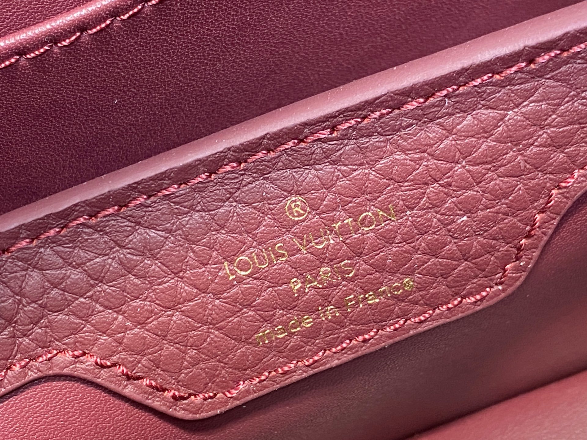 【顶级原单】M48865酒红拼金钻花冠 全皮cap那英款 Capucines 迷你手袋 法国进口小牛皮,