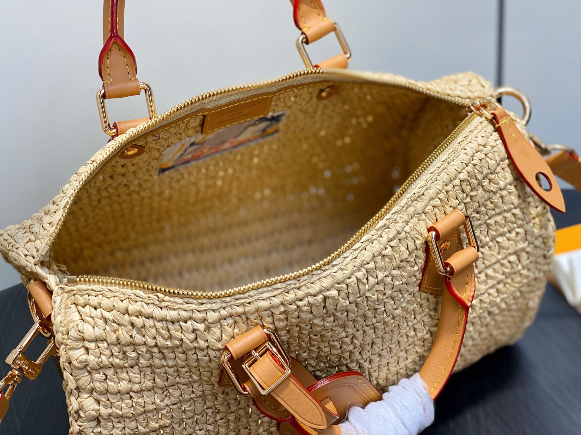 【顶级原单】M14457杏色 拉菲草编织speedy枕头包 当季新款 SPEEDY 30 BANDOUL