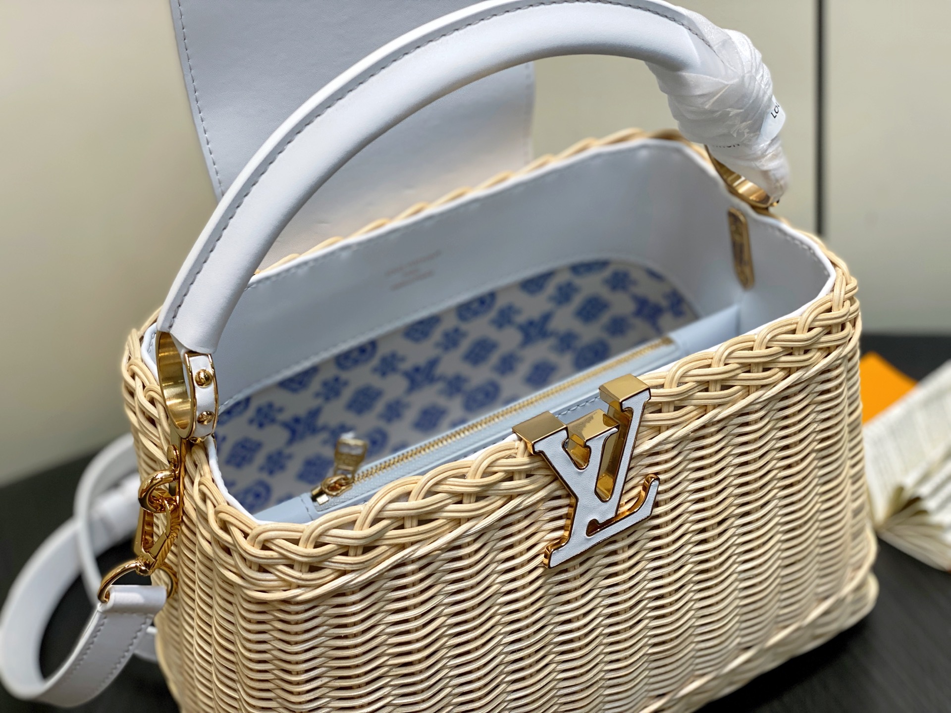 【顶级原单】M26005白色编织 全皮cap那英款 CAPUCINES BB 手袋 m11617 棕色