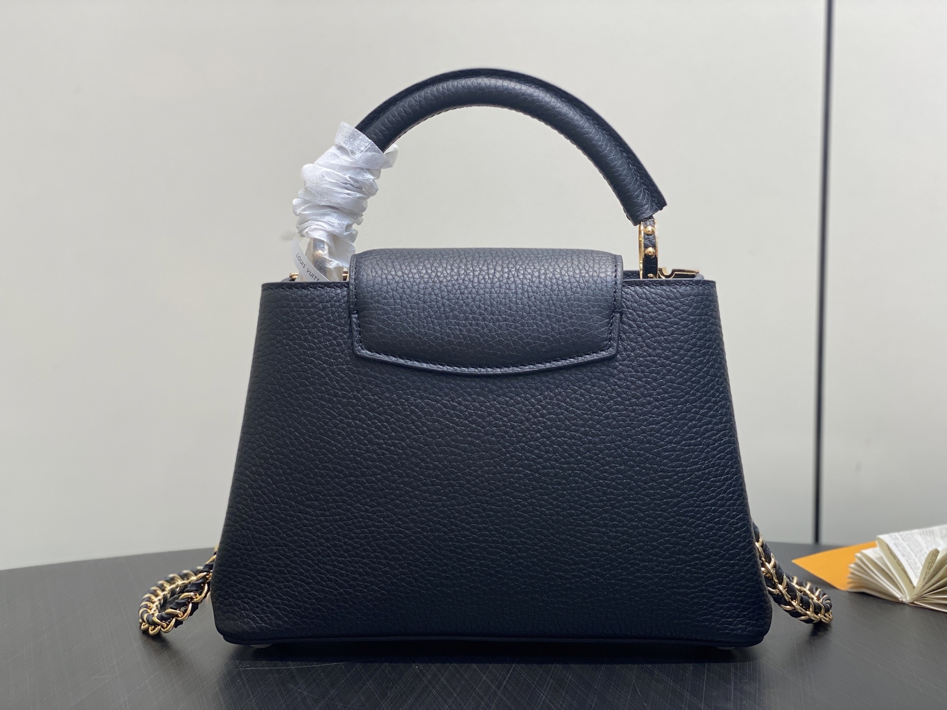 【顶级原单】M48865黑色拼金钻花冠款 全皮cap那英款 Capucines BB手袋 法国进口小牛皮