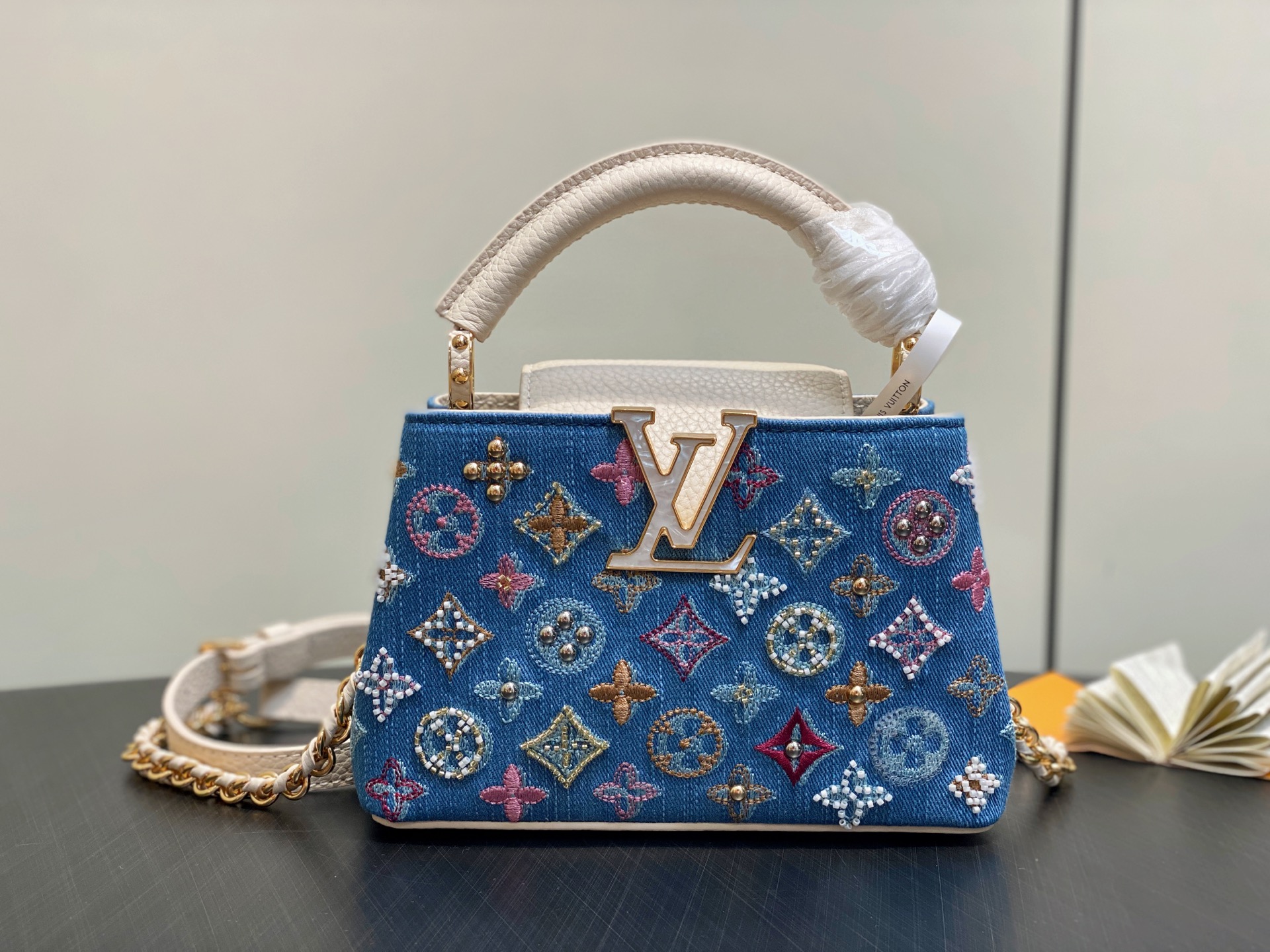 【顶级原单】M12947蓝色牛仔 全皮cap那英款 Capucines 迷你手袋 本款 Capucine