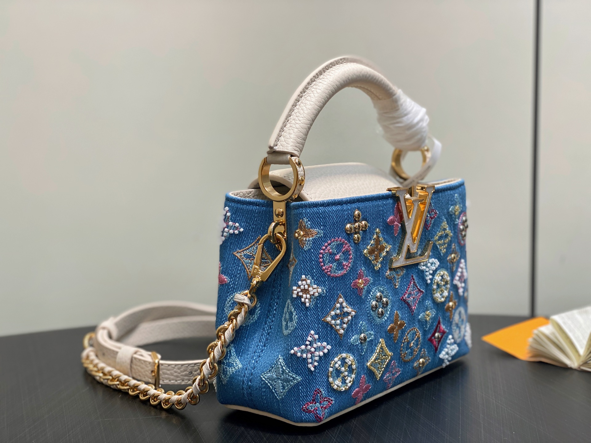 【顶级原单】M12947蓝色牛仔 全皮cap那英款 Capucines 迷你手袋 本款 Capucine