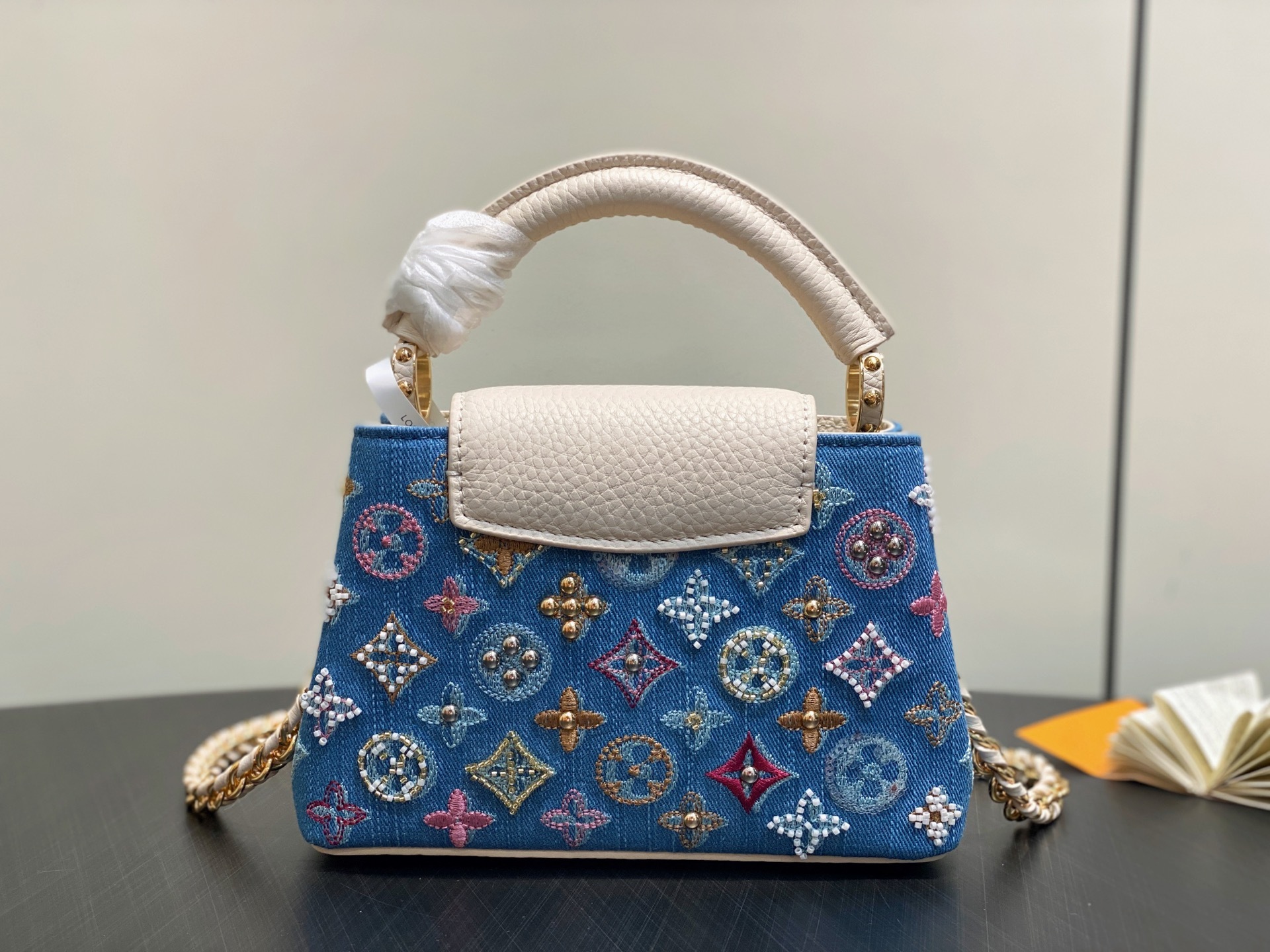 【顶级原单】M12947蓝色牛仔 全皮cap那英款 Capucines 迷你手袋 本款 Capucine