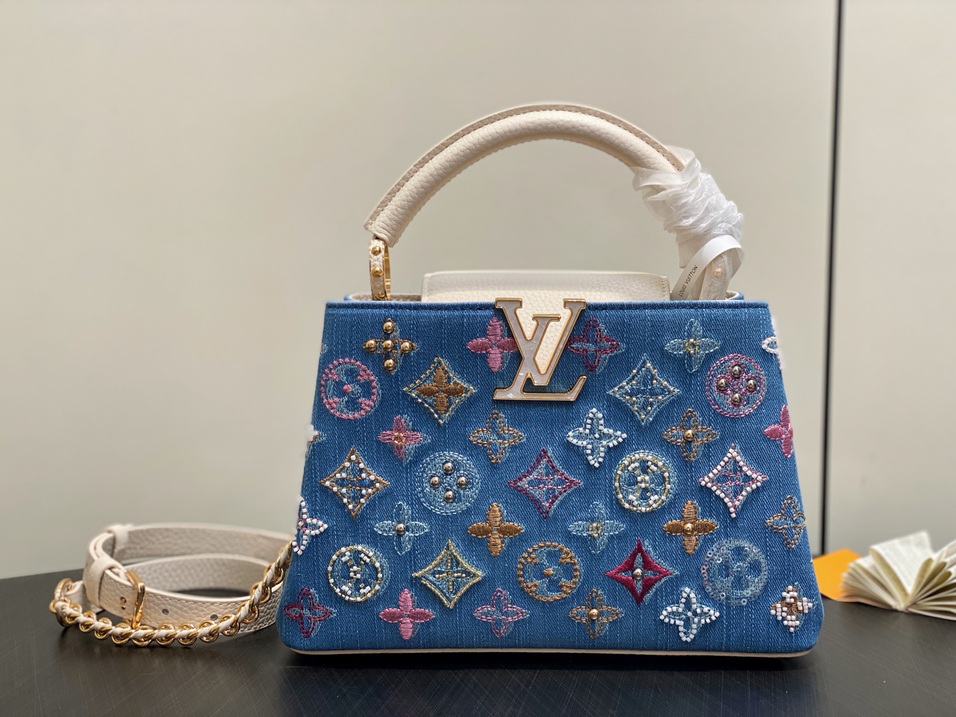 【顶级原单】M12947蓝色牛仔 全皮cap那英款 Capucines BB手袋 本款 Capucine