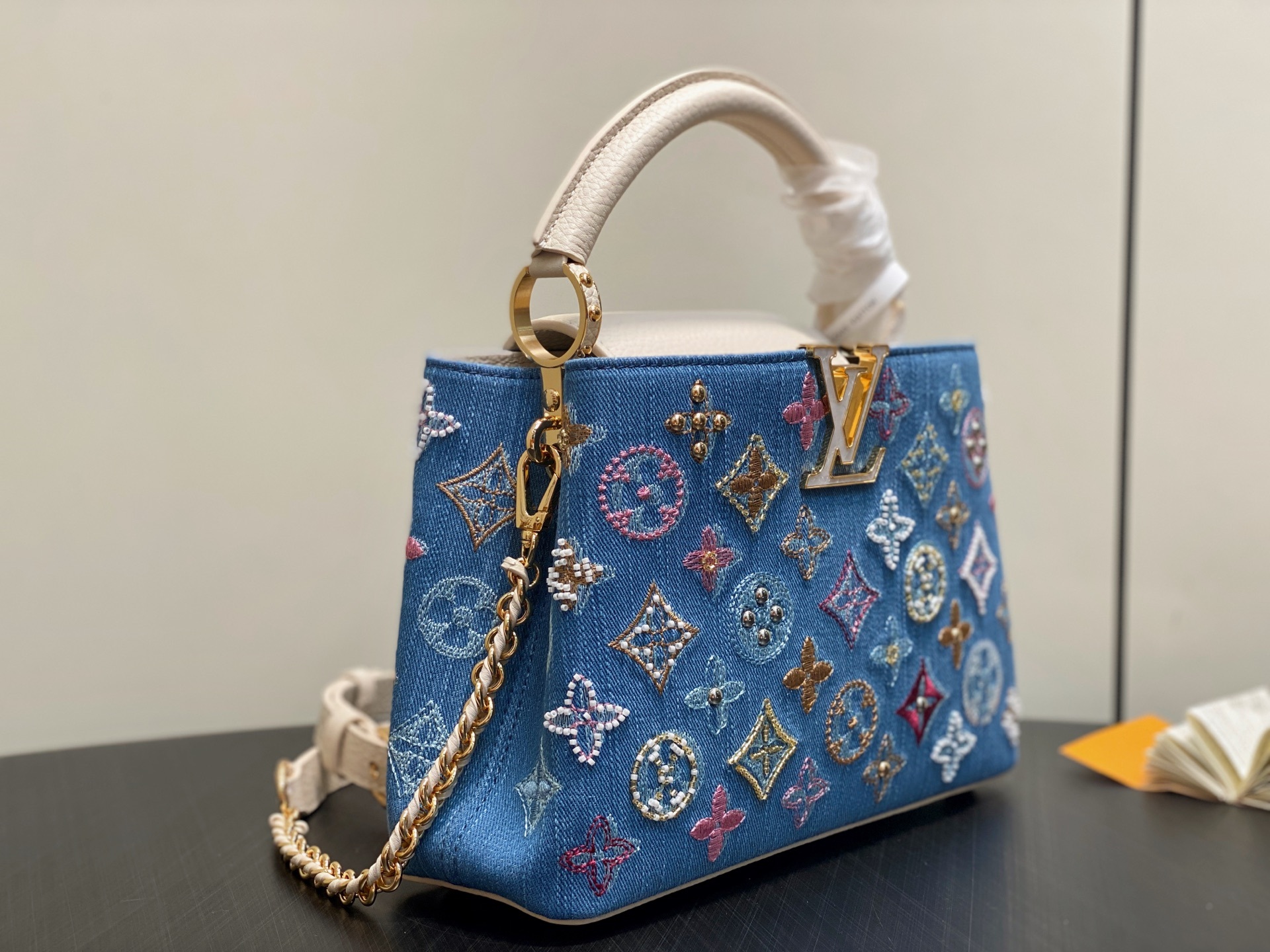 【顶级原单】M12947蓝色牛仔 全皮cap那英款 Capucines BB手袋 本款 Capucine