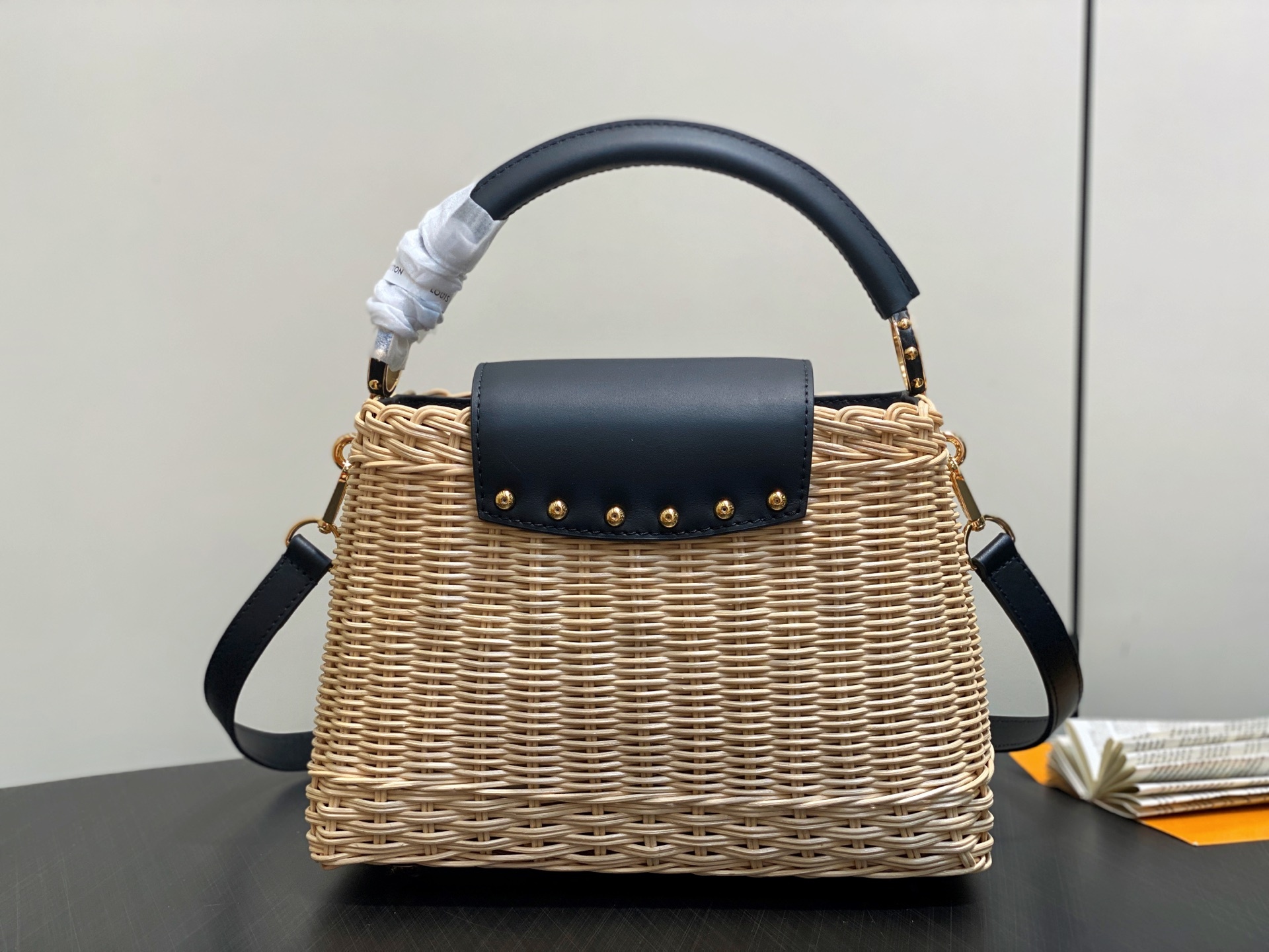 【顶级原单】M26005黑色编织 全皮cap那英款 CAPUCINES BB 手袋 m11617 棕色