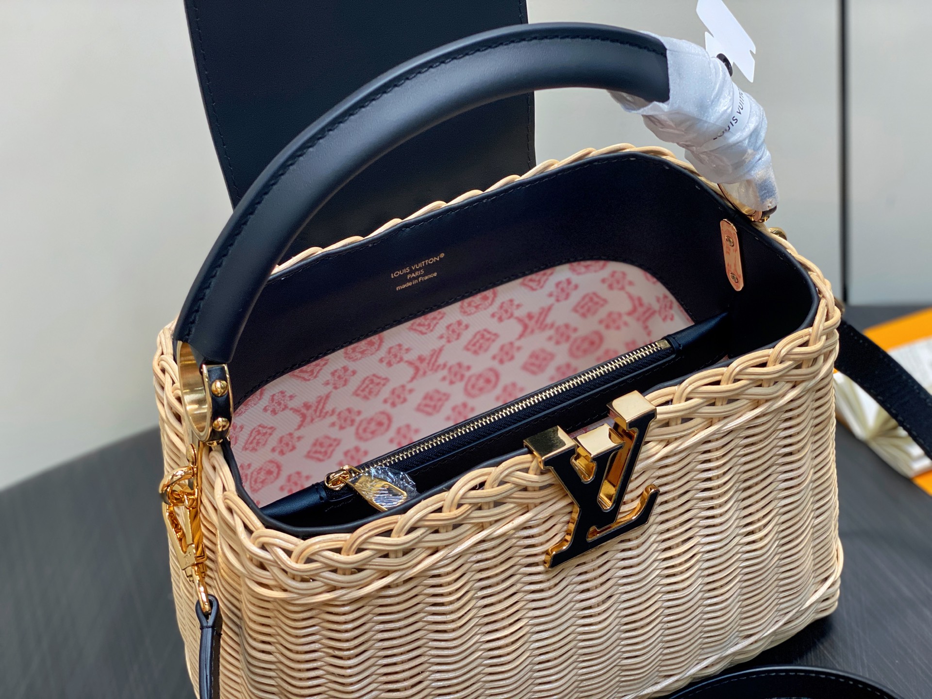 【顶级原单】M26005黑色编织 全皮cap那英款 CAPUCINES BB 手袋 m11617 棕色