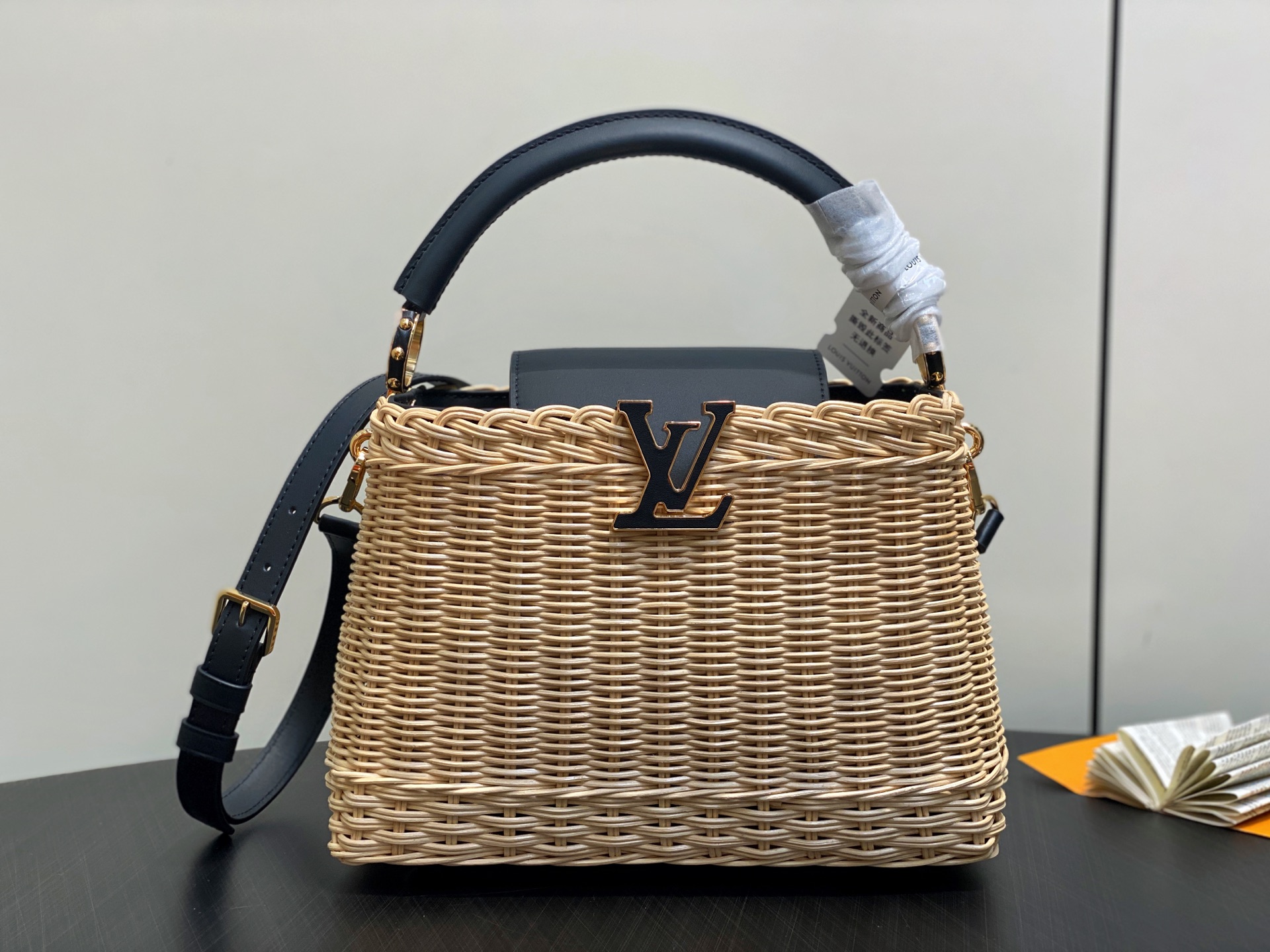 【顶级原单】M26005黑色编织 全皮cap那英款 CAPUCINES BB 手袋 m11617 棕色 