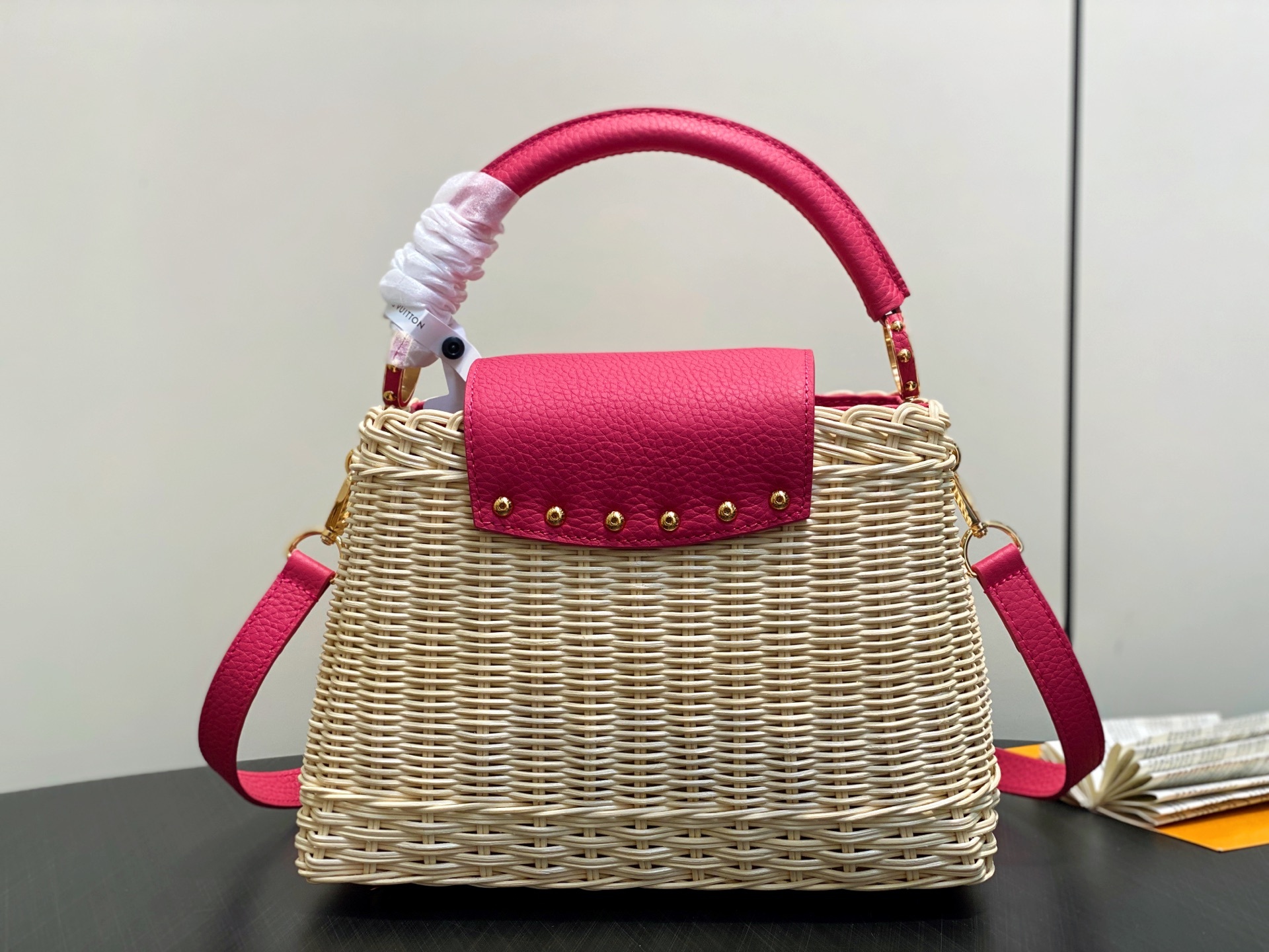 【顶级原单】M26005玫红编织 全皮cap那英款 CAPUCINES BB 手袋 m11617 棕色