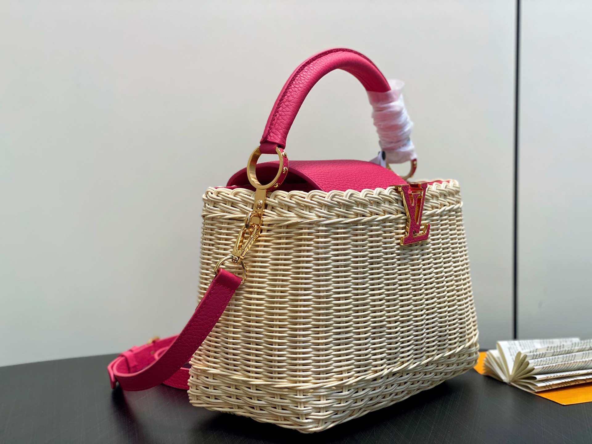 【顶级原单】M26005玫红编织 全皮cap那英款 CAPUCINES BB 手袋 m11617 棕色