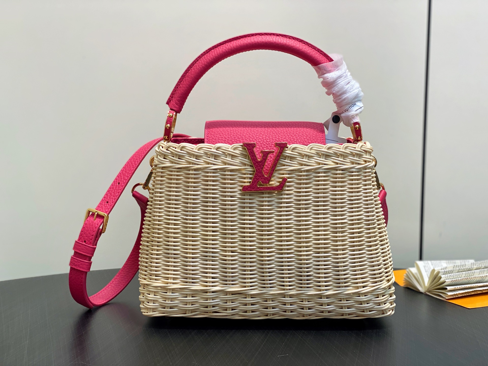 【顶级原单】M26005玫红编织 全皮cap那英款 CAPUCINES BB 手袋 m11617 棕色 