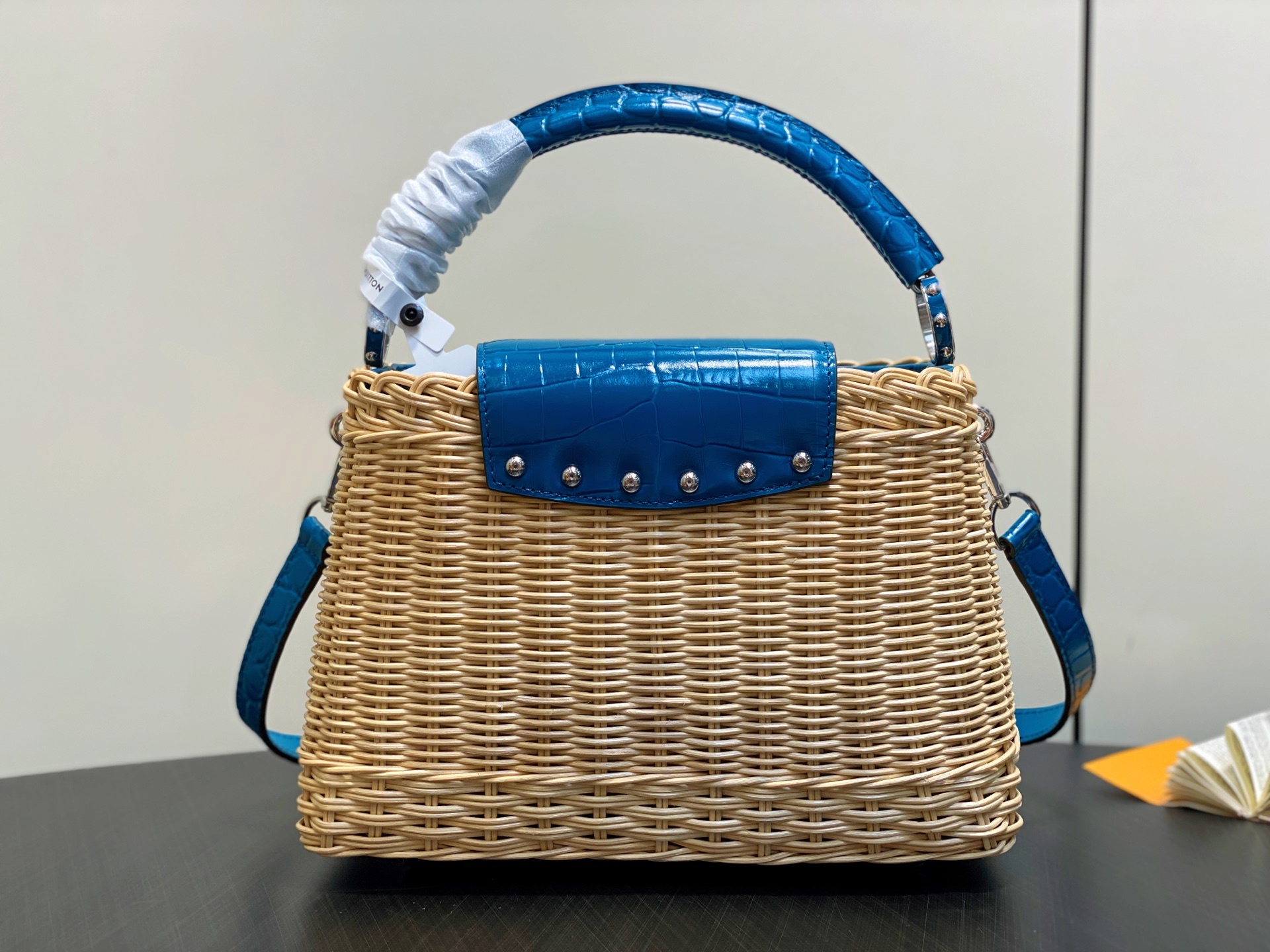 【顶级原单】M88126蓝色鳄鱼纹 编织cap那英款 CAPUCINES BB 手袋 编织/ 牛皮压鳄鱼