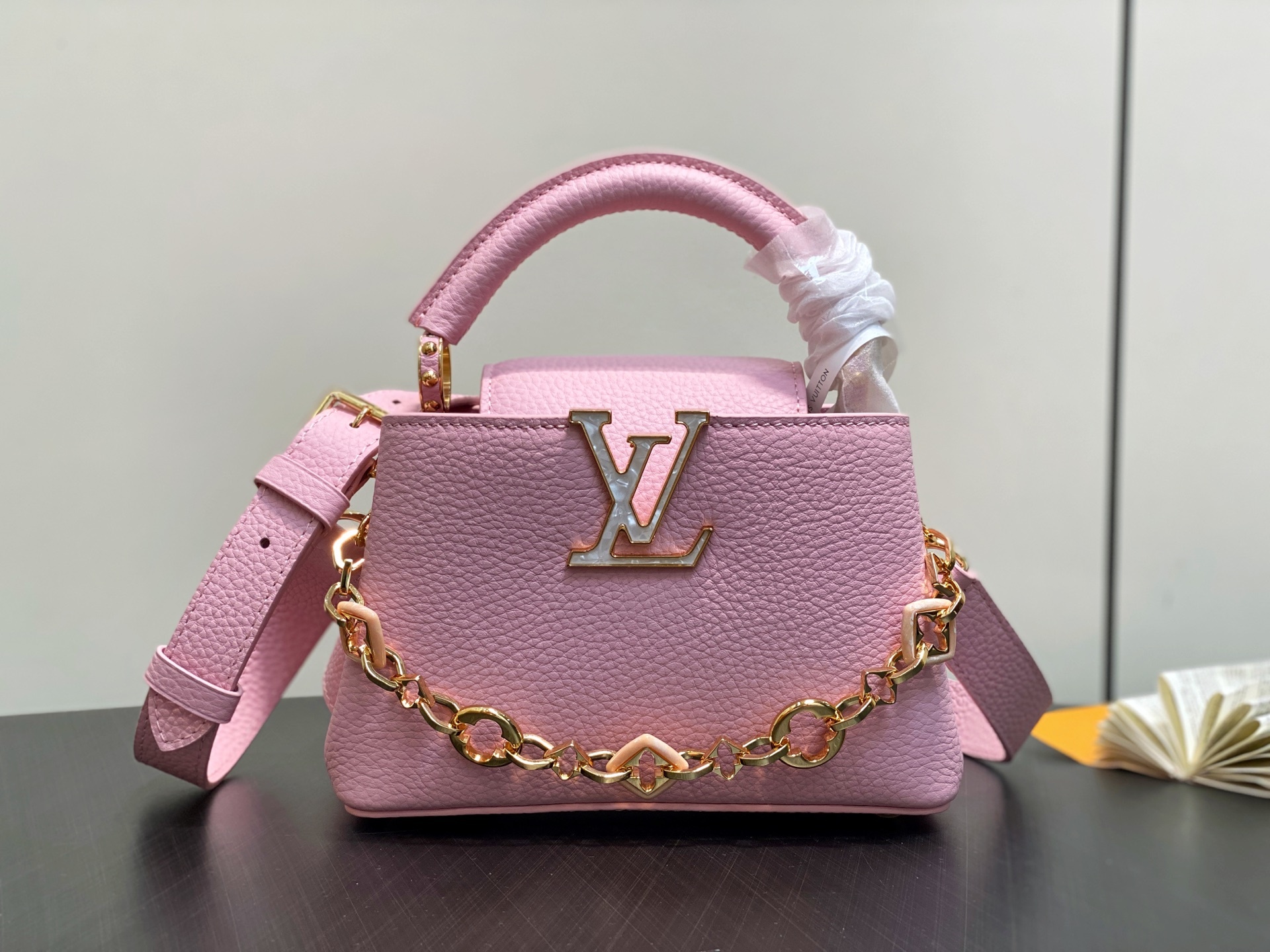 【顶级原单】M14970粉色 链条全皮cap那英款 CAPUCINES 迷你手袋 Capucines 系