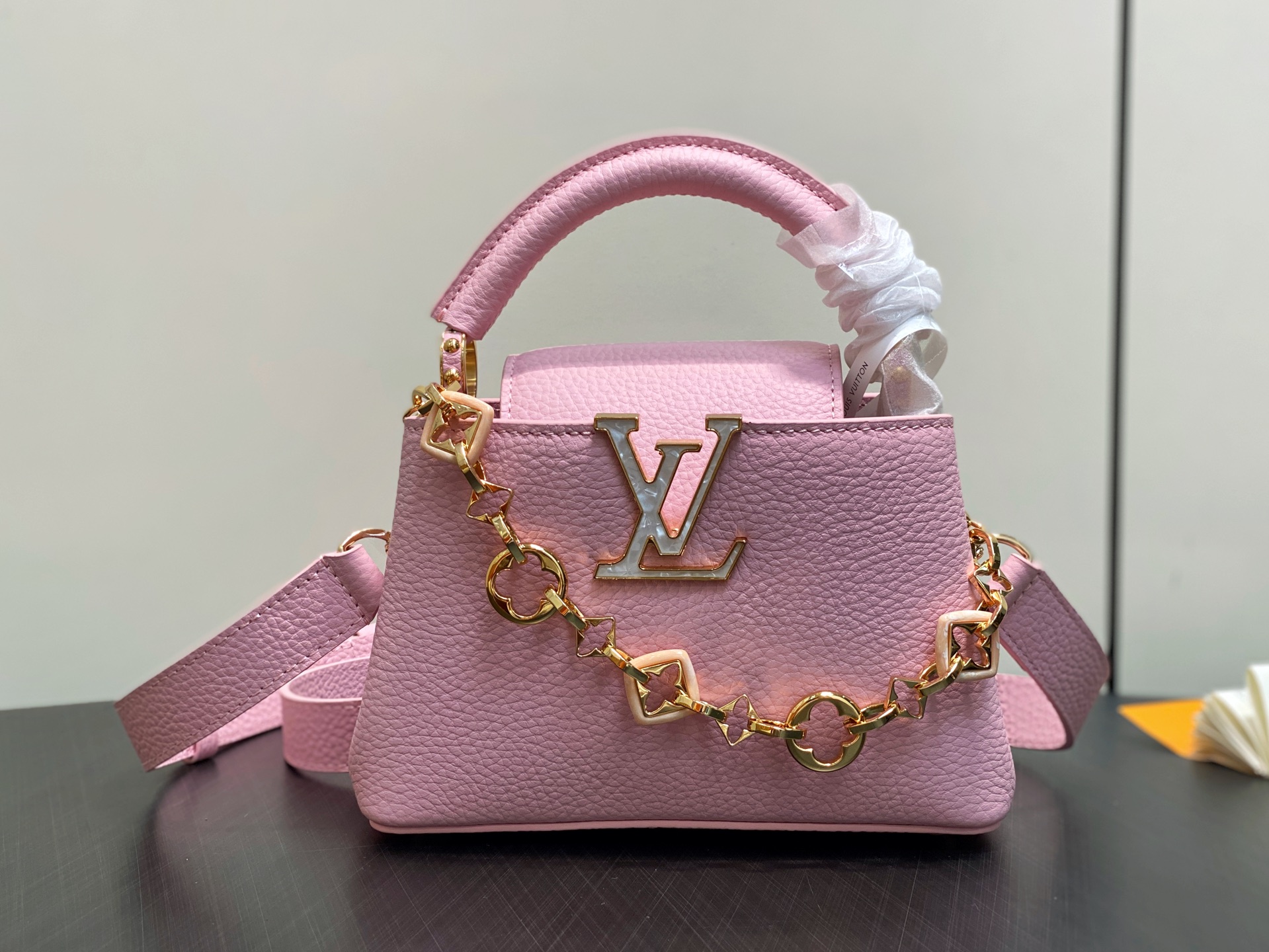 【顶级原单】M14970粉色 链条全皮cap那英款 CAPUCINES 迷你手袋 Capucines 系