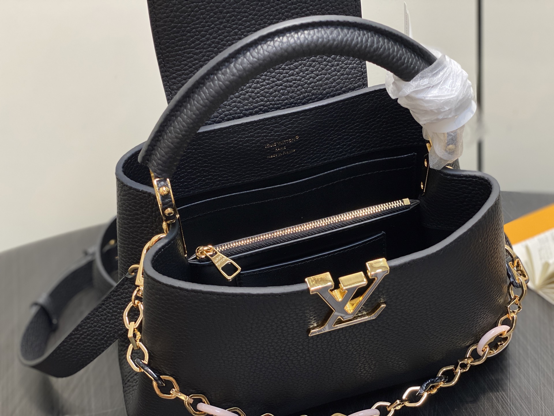 【顶级原单】M14970黑色 链条全皮cap那英款 CAPUCINES BB手袋 Capucines 系