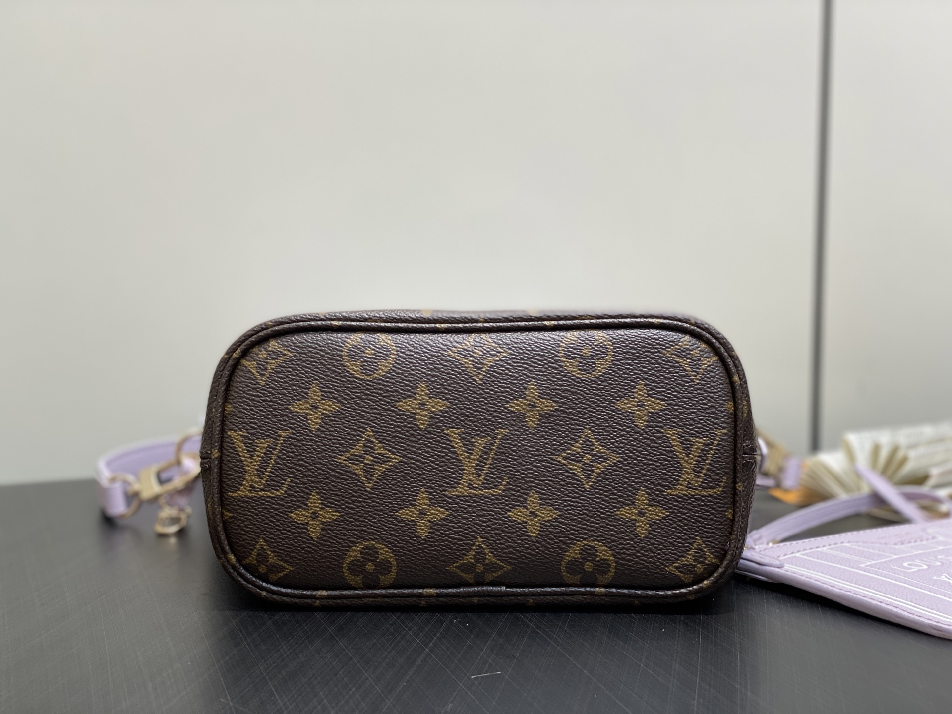 【顶级原单】M25656老花浅紫色 双面小号购物袋 Neverfull Bandoulière Insi