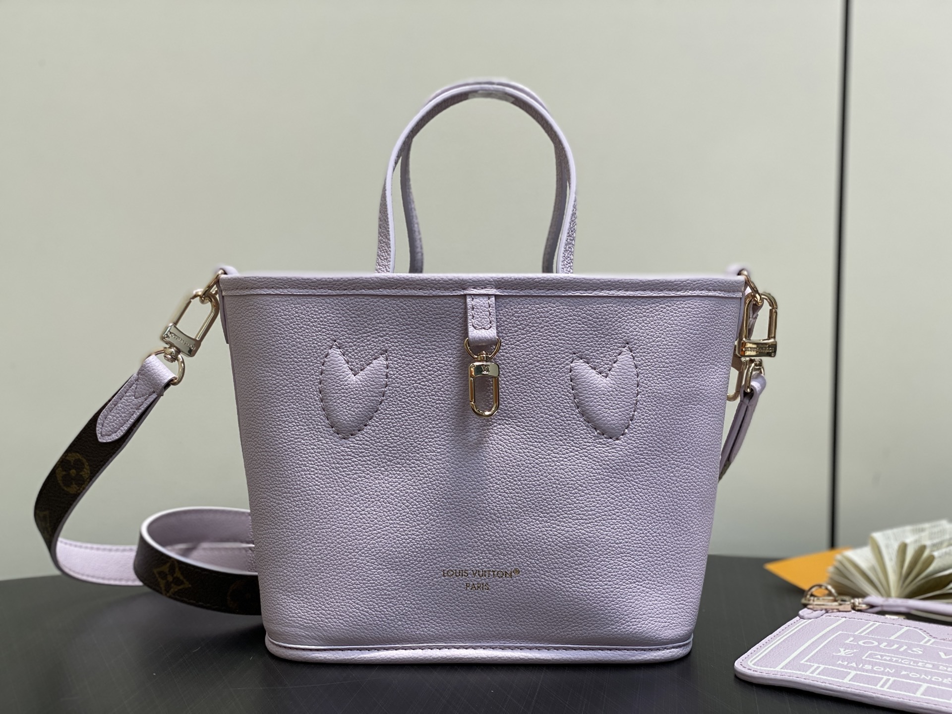 【顶级原单】M25656老花浅紫色 双面小号购物袋 Neverfull Bandoulière Insi